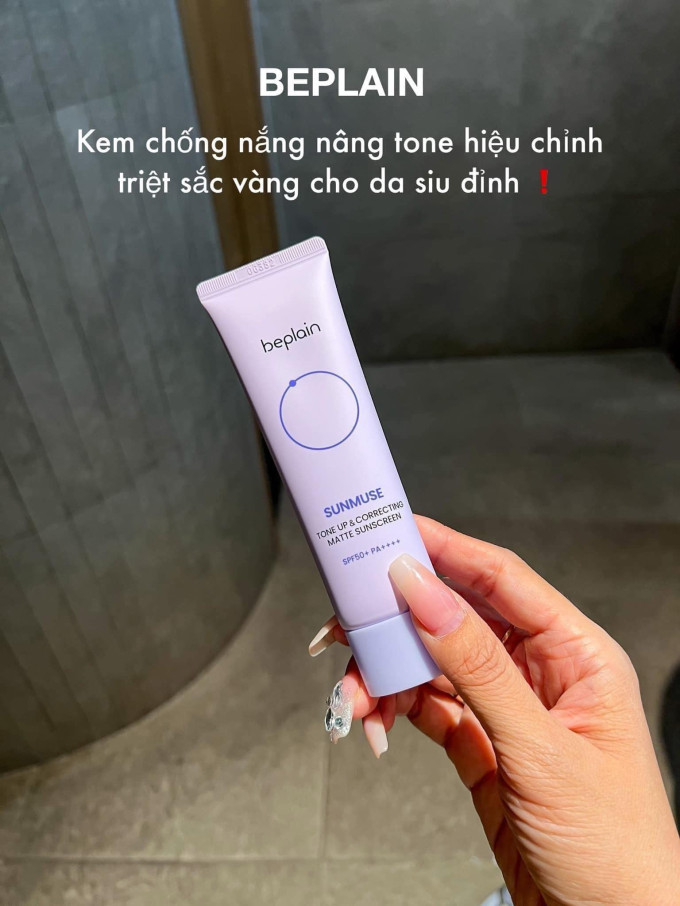 Ảnh minh họa kem chống nắng Beplain tím nhạt trên da